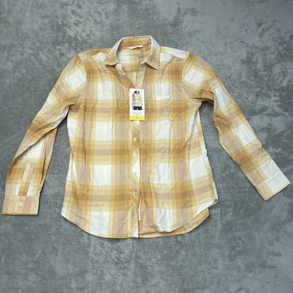 Weatherproof Vintage Women's S Yellow Plaid Button Blouse e0804 - Picture 2 of 9